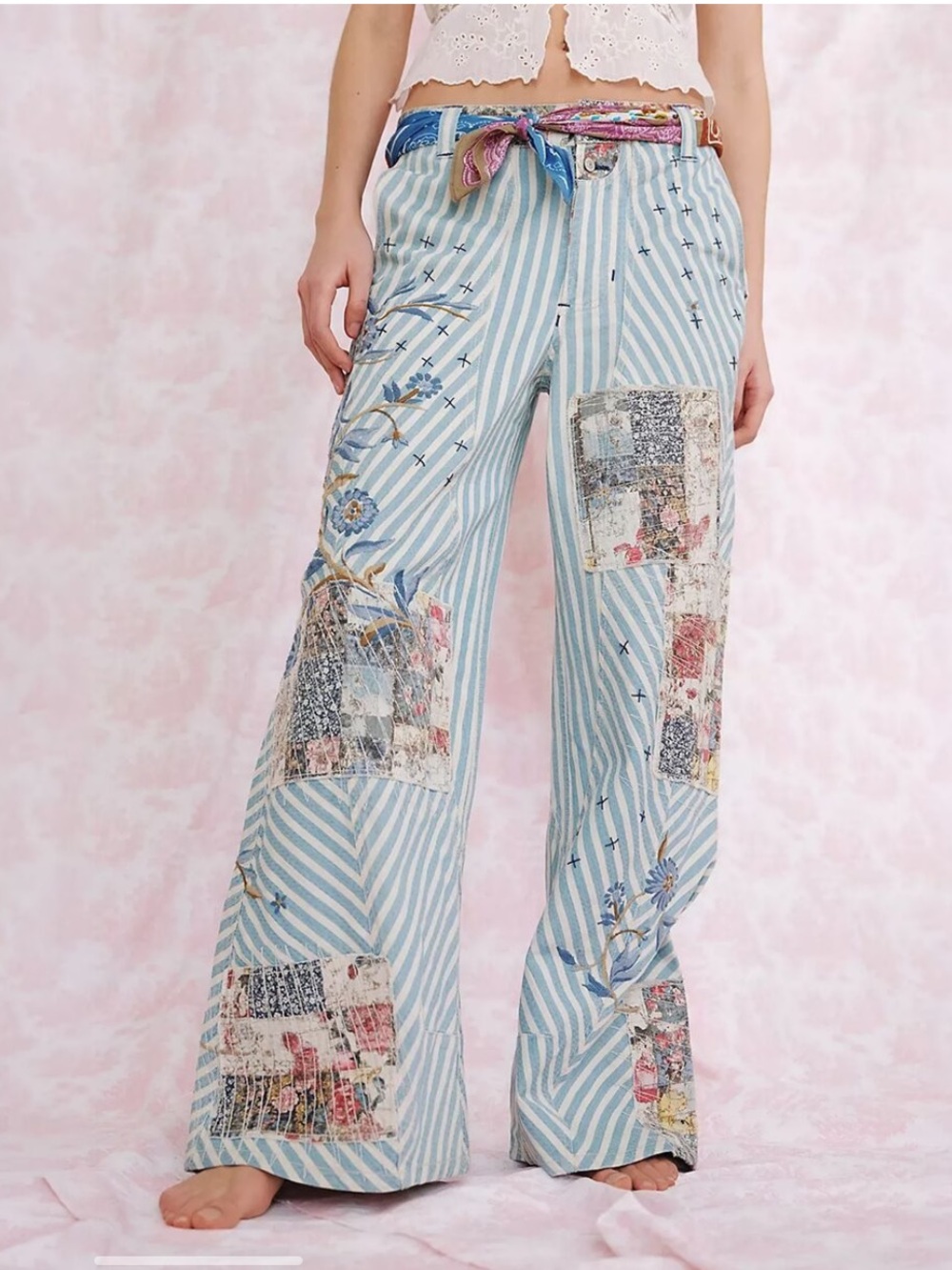 Free People We the Free Runyon Patched Pants-West Ridge Blue - Picture 3 of 10